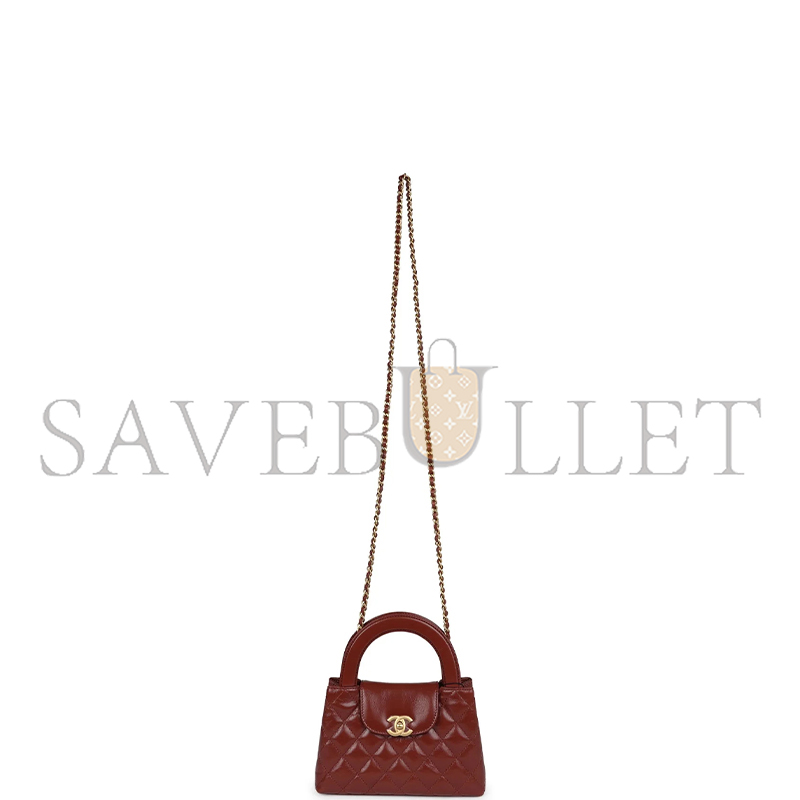 Ch*el master brown quilted calfskin mini kelly brushed gold hardware as4416 (19*13*7cm)